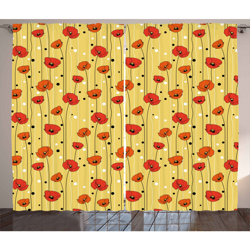 Lines with Dots Floral Curtain