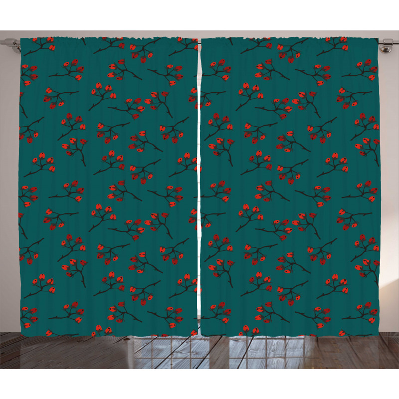 Red Berry Christmas Rustic Curtain