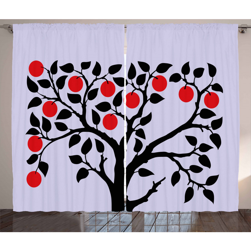 Black Tree Ripe Fruit Art Curtain