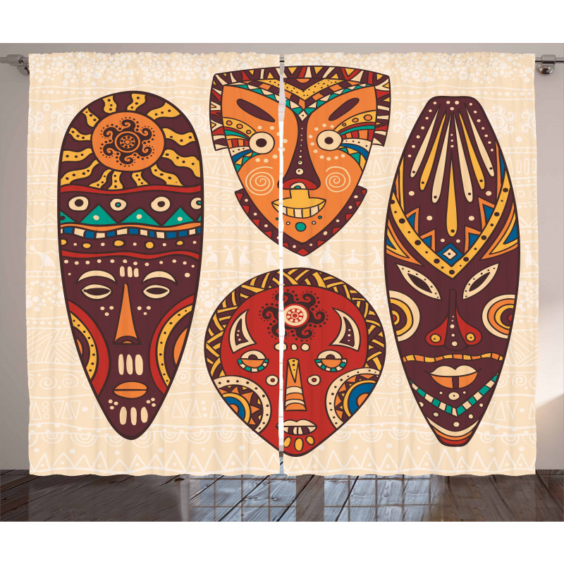 Indigenous Folk Mask Graphic Curtain