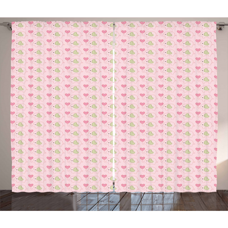 Dots Hearts Checkered Curtain