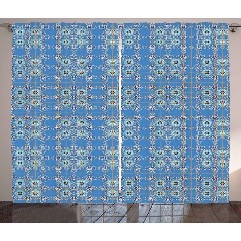 Patchwork Style Blue Curtain