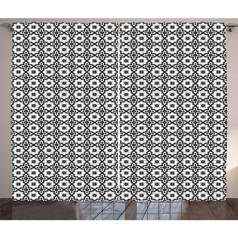 Monochrome Tile Design Curtain