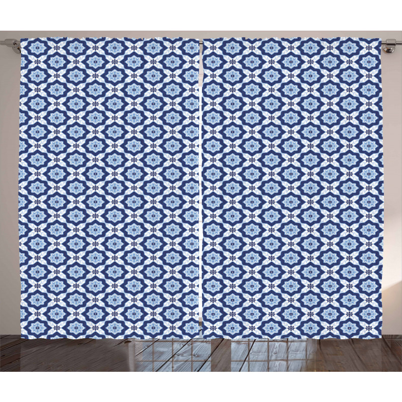 Diagonal Azuejo Motif Curtain
