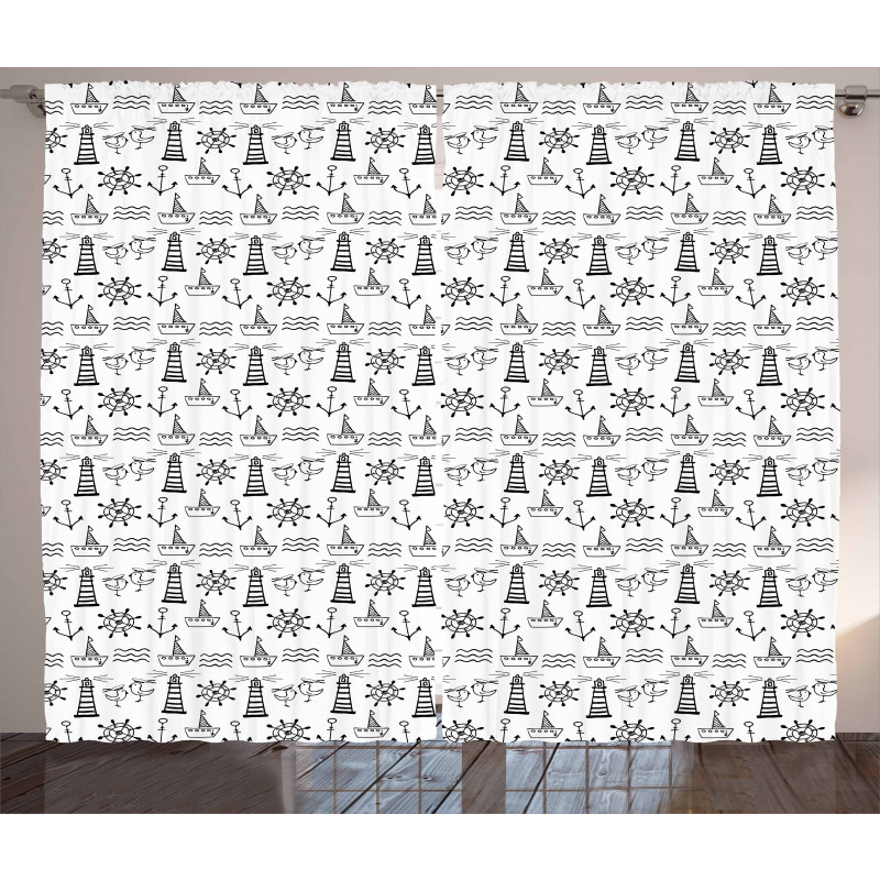 Doodle Nautical Wave Curtain