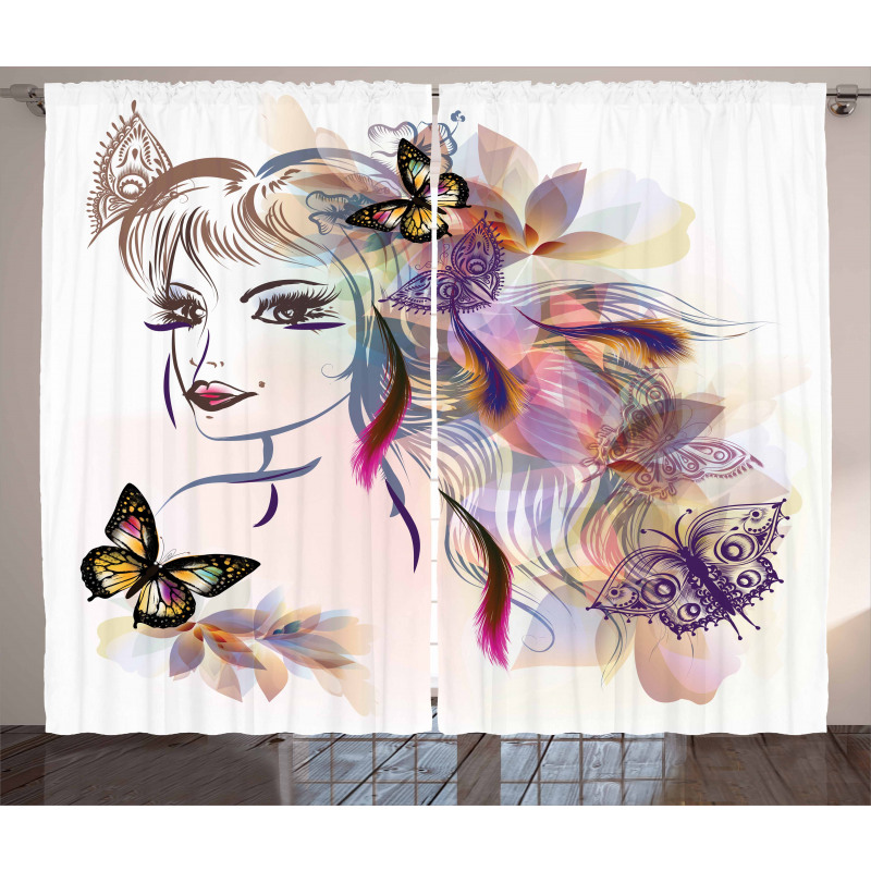 Butterflies with Girl Curtain