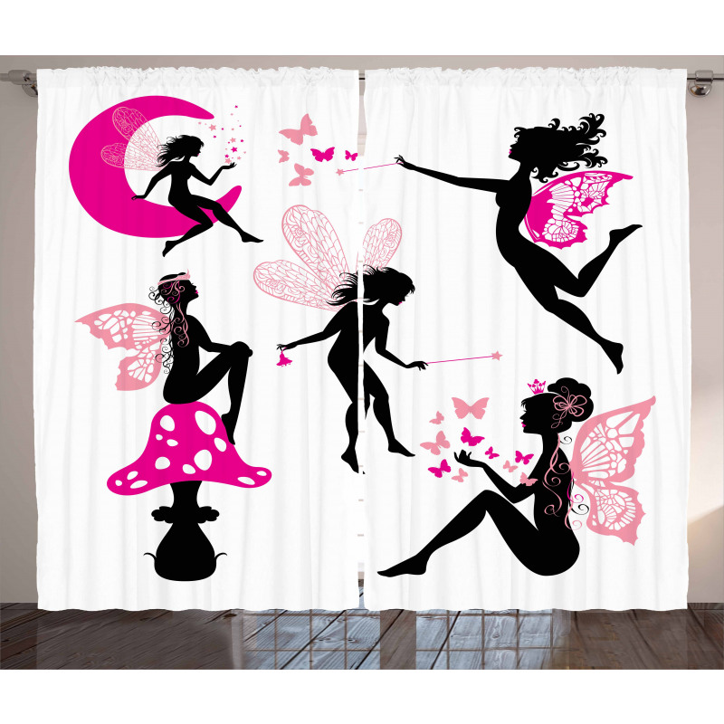 Silhouette of Winged Girl Curtain