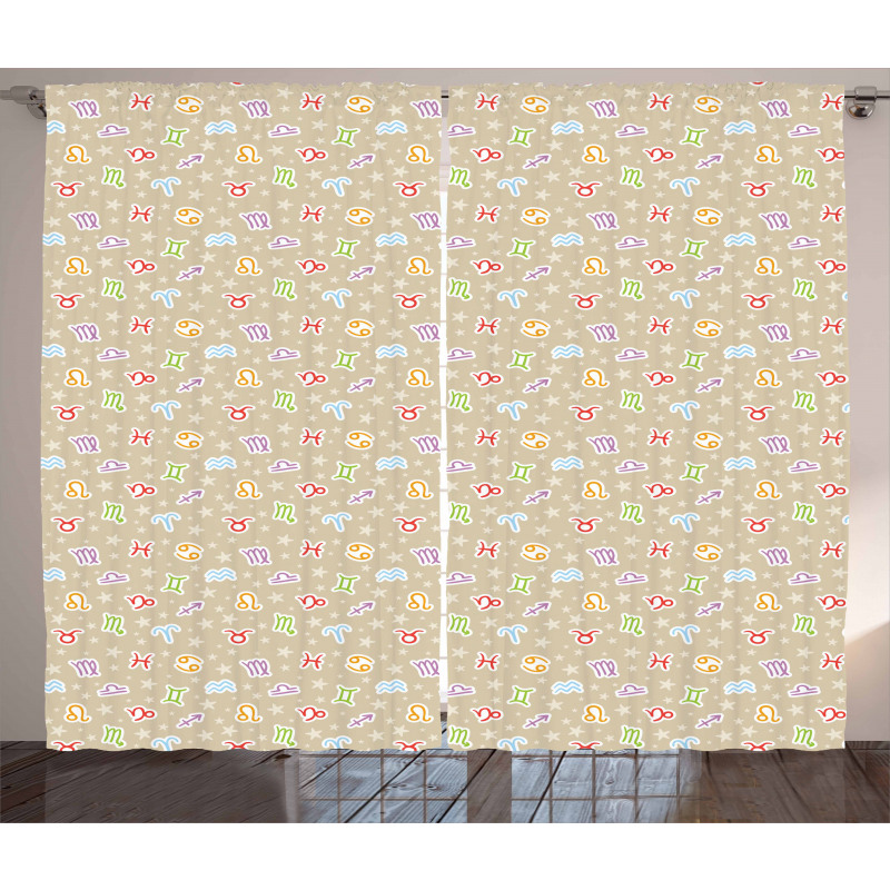 Colorful Doodle Signs Curtain