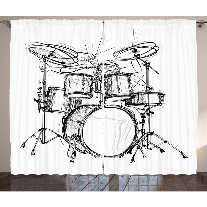 Drummer Doodle Art Curtain
