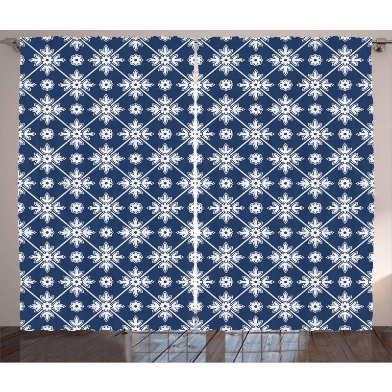 Checkered Folkloric Floral Curtain