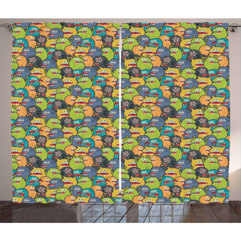 Colorful Monster Crowd Curtain