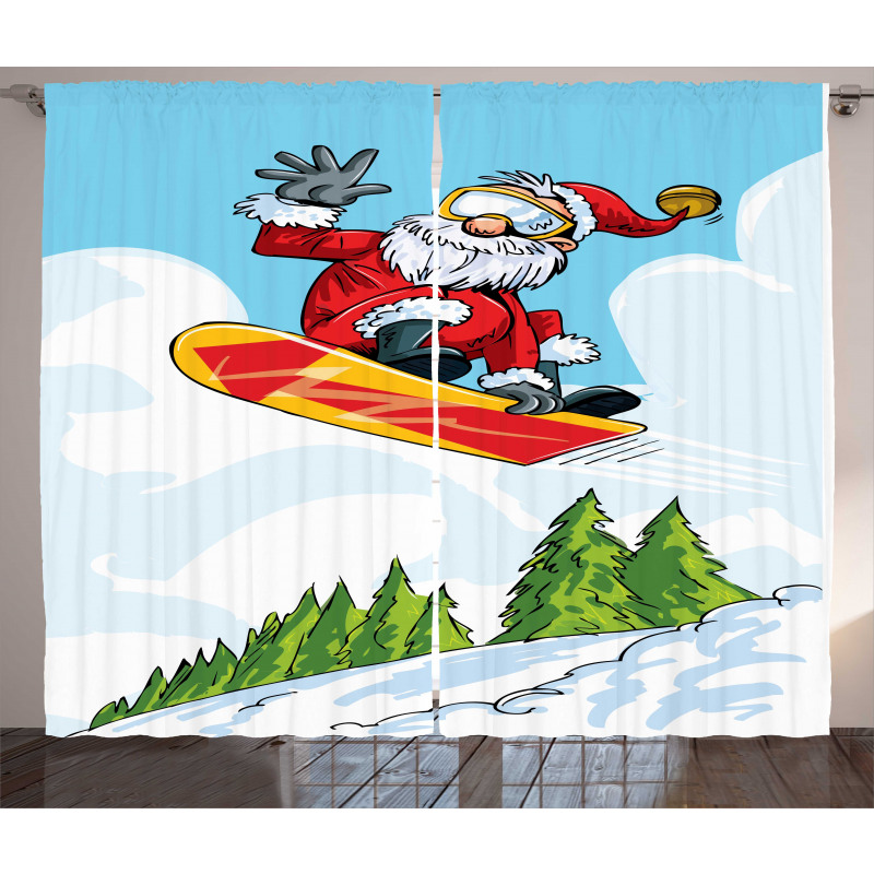 Jump on Snowboard Pines Curtain