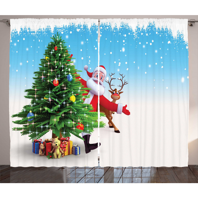 Xmas Reindeer Presents Curtain