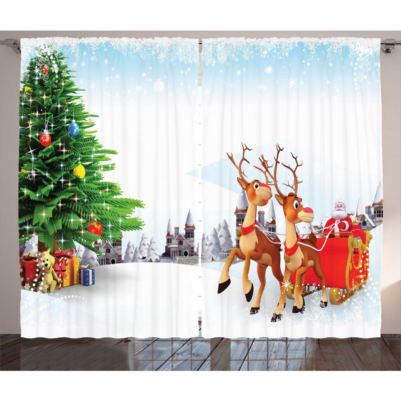 Snowy Village Sleigh Tree Curtain