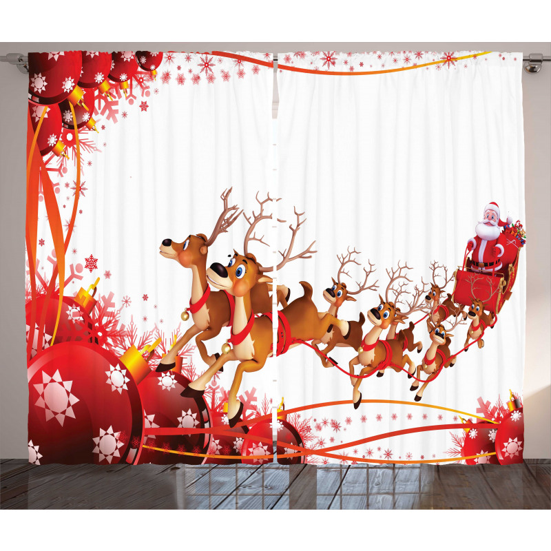 Xmas Balls and Reindeers Curtain