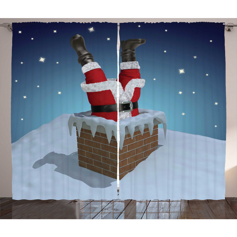 Santa Stuck in Chimney Curtain
