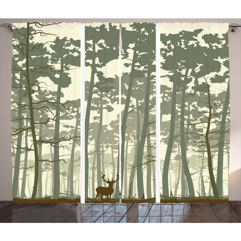 Pine Trees Deer Motif Curtain