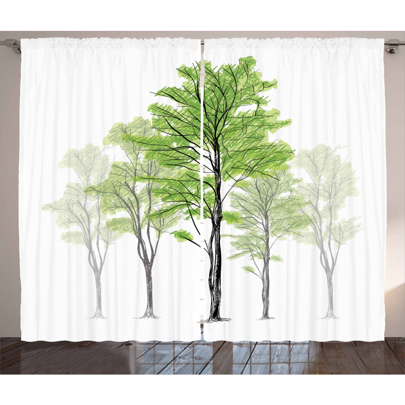 Hand Drawn Nature Motif Curtain