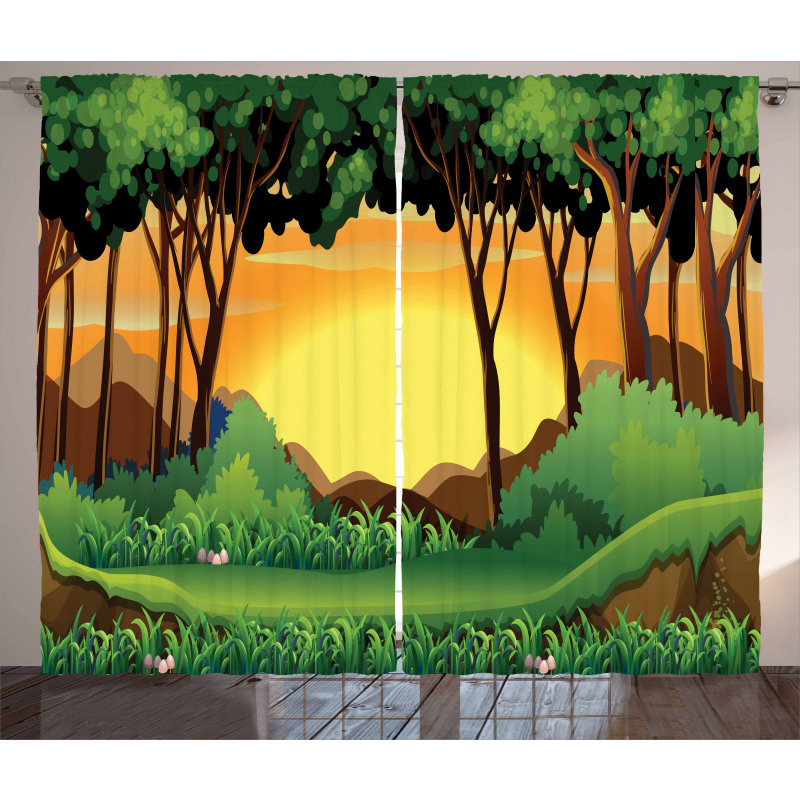 Cartoon Sunset Hills Curtain