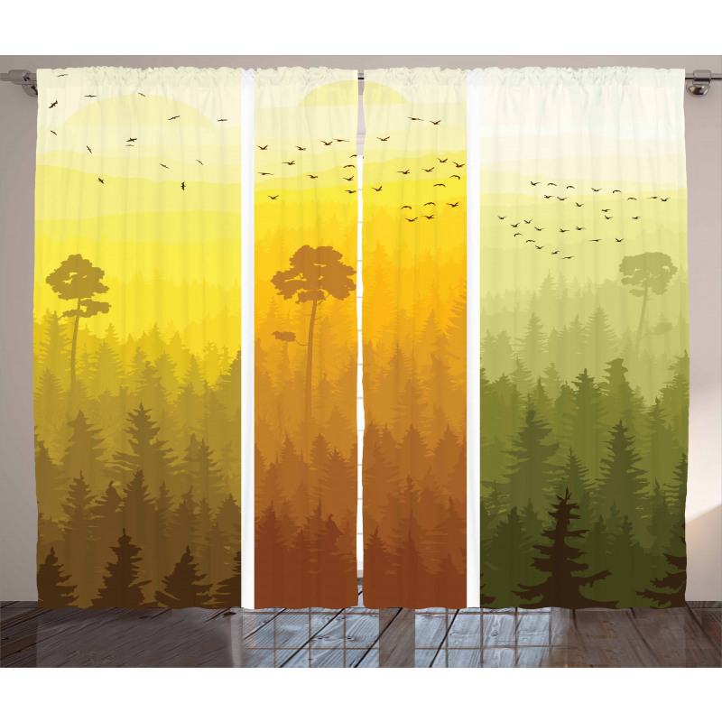 Hills Trees and Birds Curtain