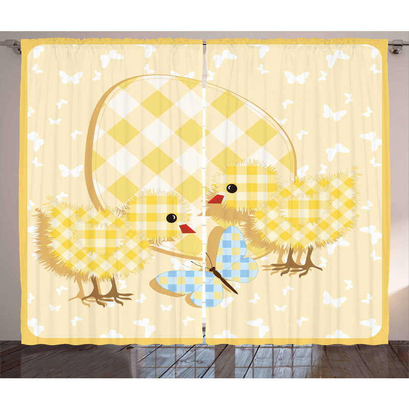 Plaid Patterned Animals Curtain