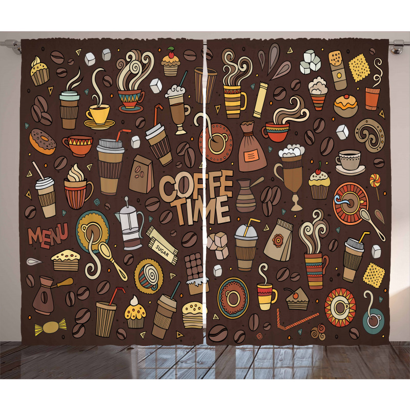 Hand Drawn Doodle Coffee Curtain