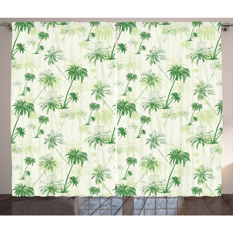 Sketch Style Palm Trees Curtain