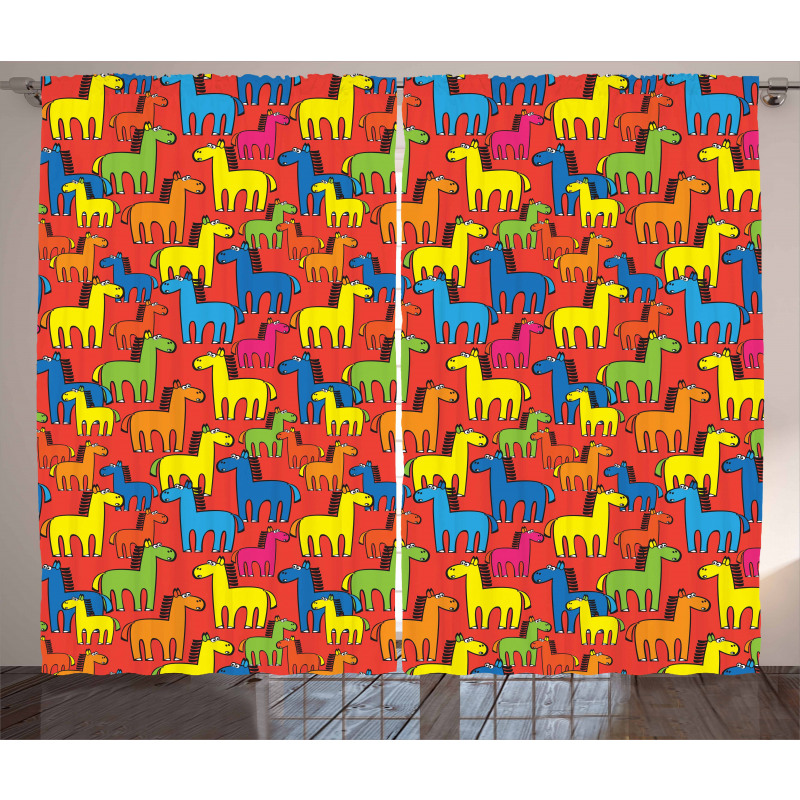 Cartoon Stallion Farm Curtain