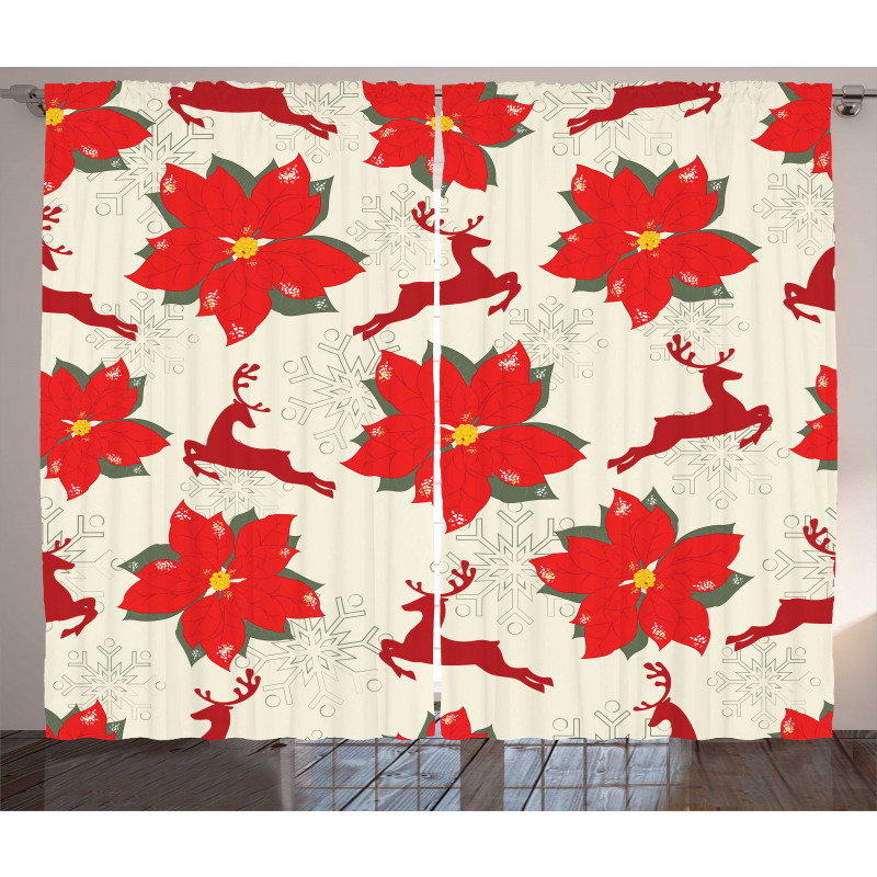 Poinsettia Reindeer Curtain