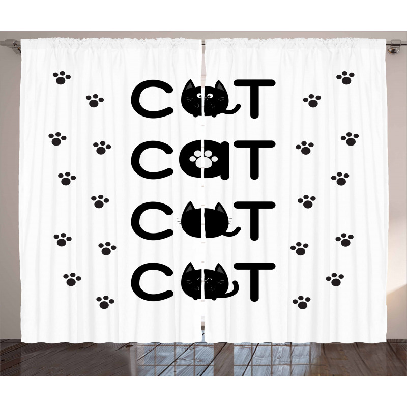 Cat Text with Paw Prints Curtain