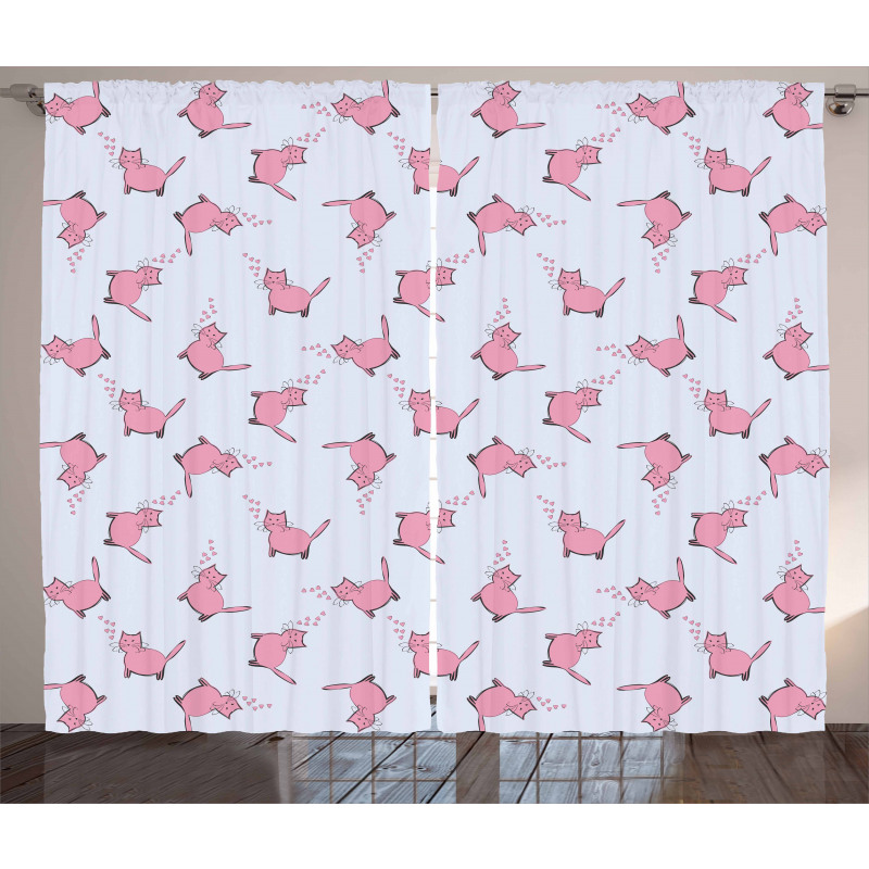 Romantic Pink Kittens Curtain