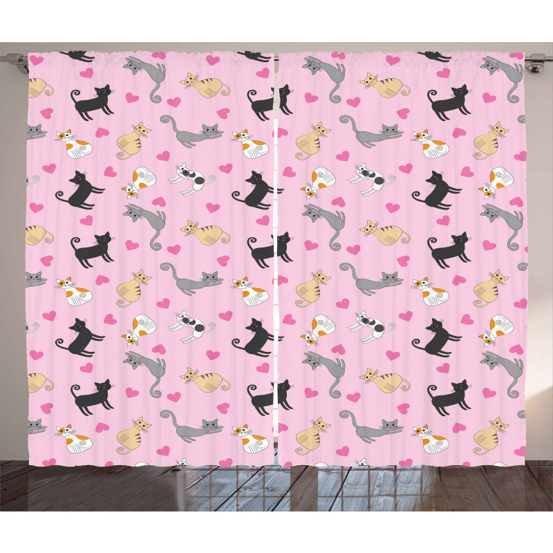 Colorful Different Cats Curtain