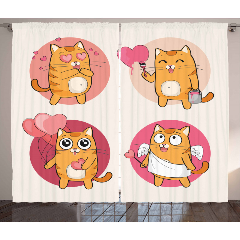 Romantic Kitten in Love Curtain