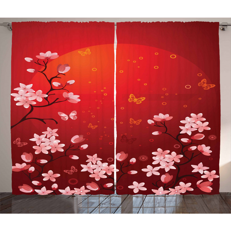 Abstract Sunset and Sakura Curtain