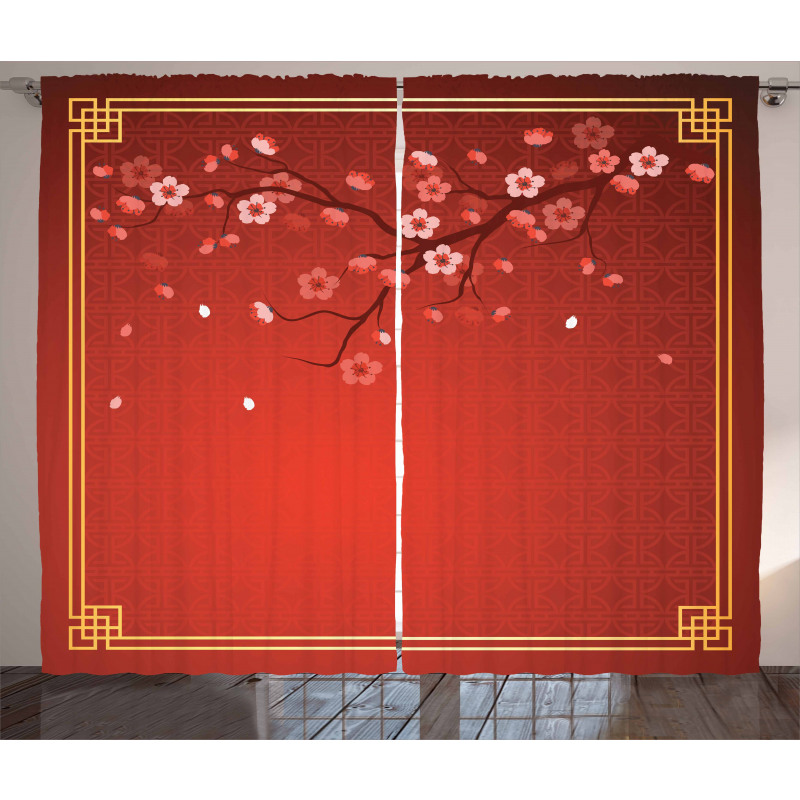 Cherry Branch Chinese Frame Curtain
