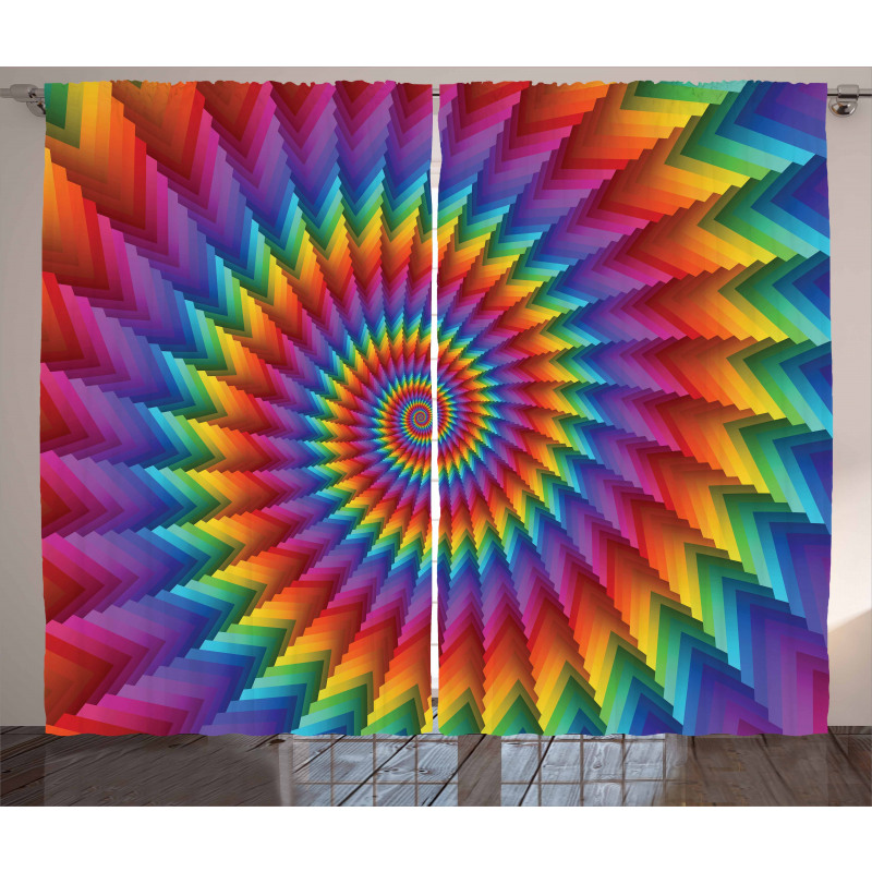 Vibrant Rainbow Spiral Curtain