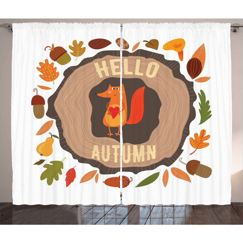 Autumn Theme Vintage Fox Curtain