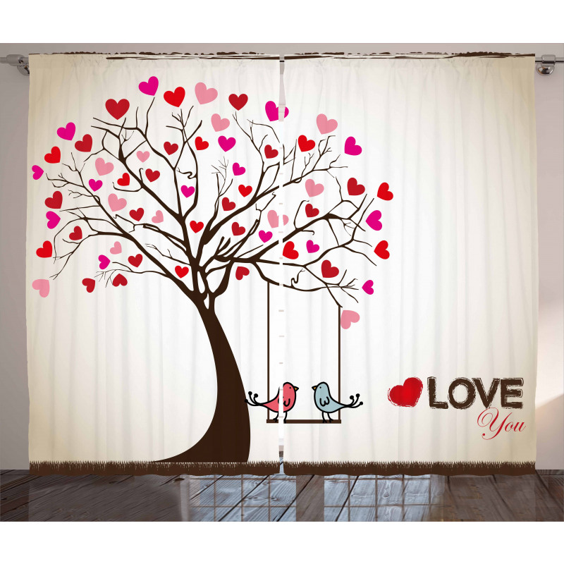 Heart Tree Birds on Swing Curtain