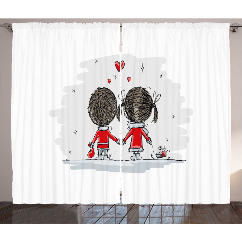 Couple Cartoon Art Style Curtain