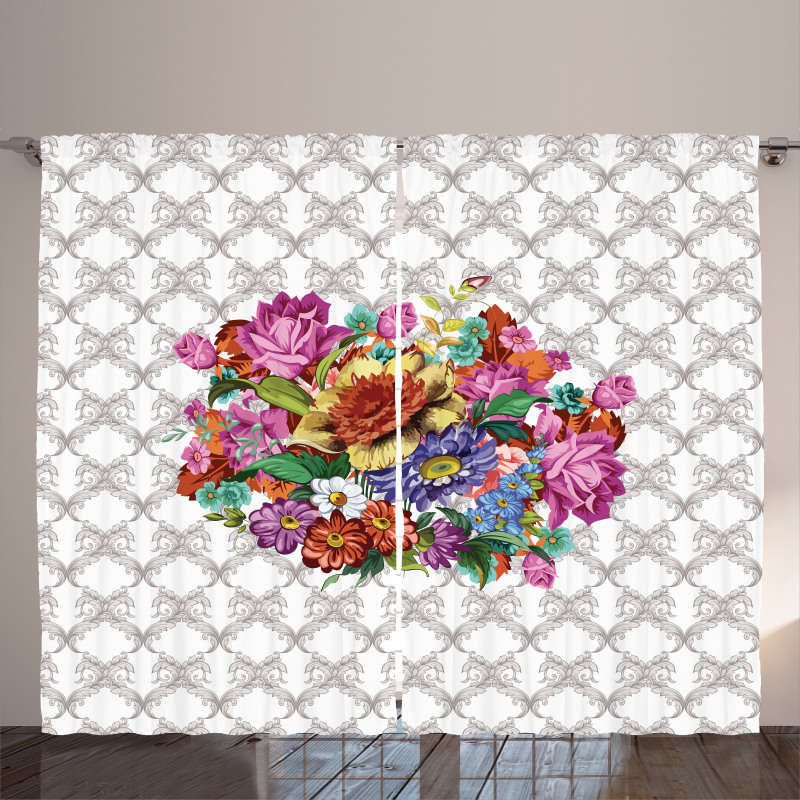 Damask Pattern Bouquet Curtain