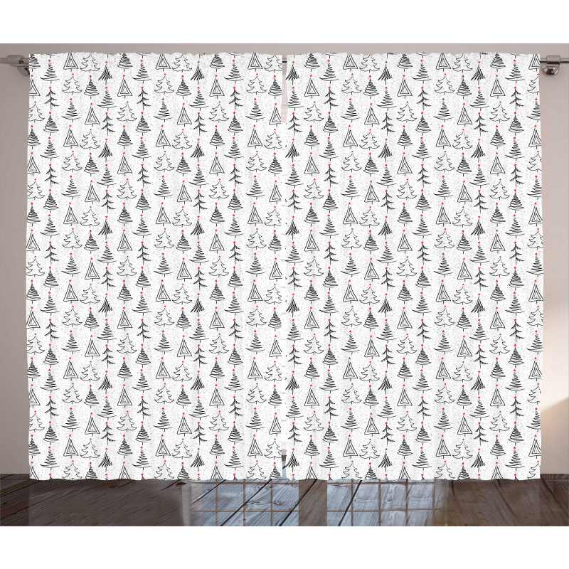 Doodle Sketch Style Stars Curtain