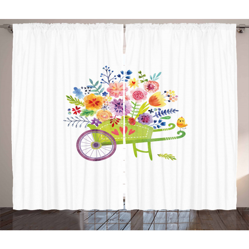 Wheelbarrow Flowers Curtain