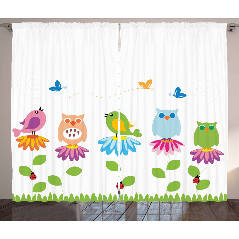 Cartoon Chamomile Birds Curtain