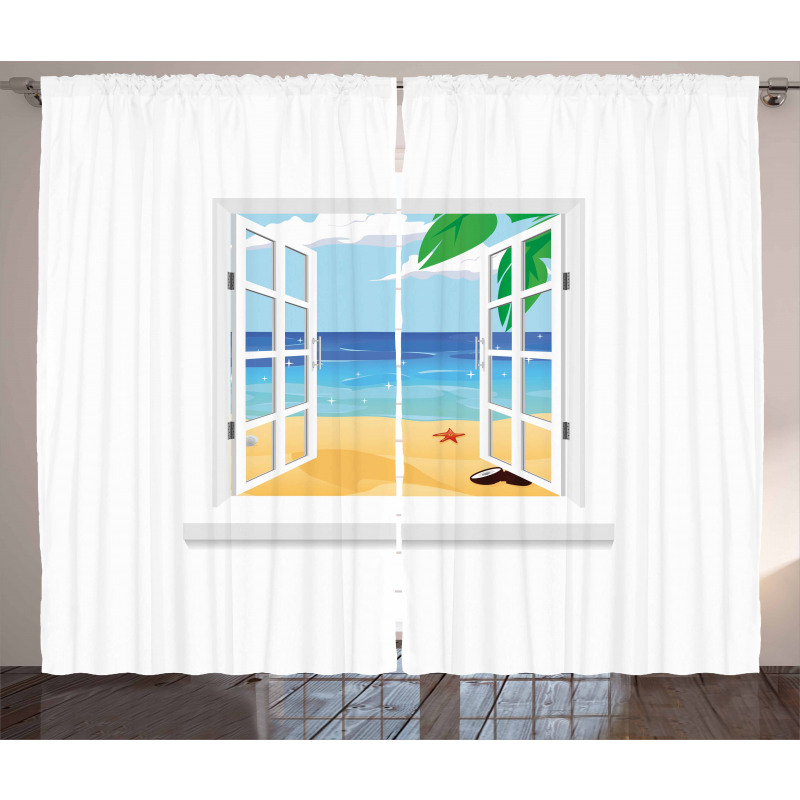 Window View Ocean Leaves Curtain