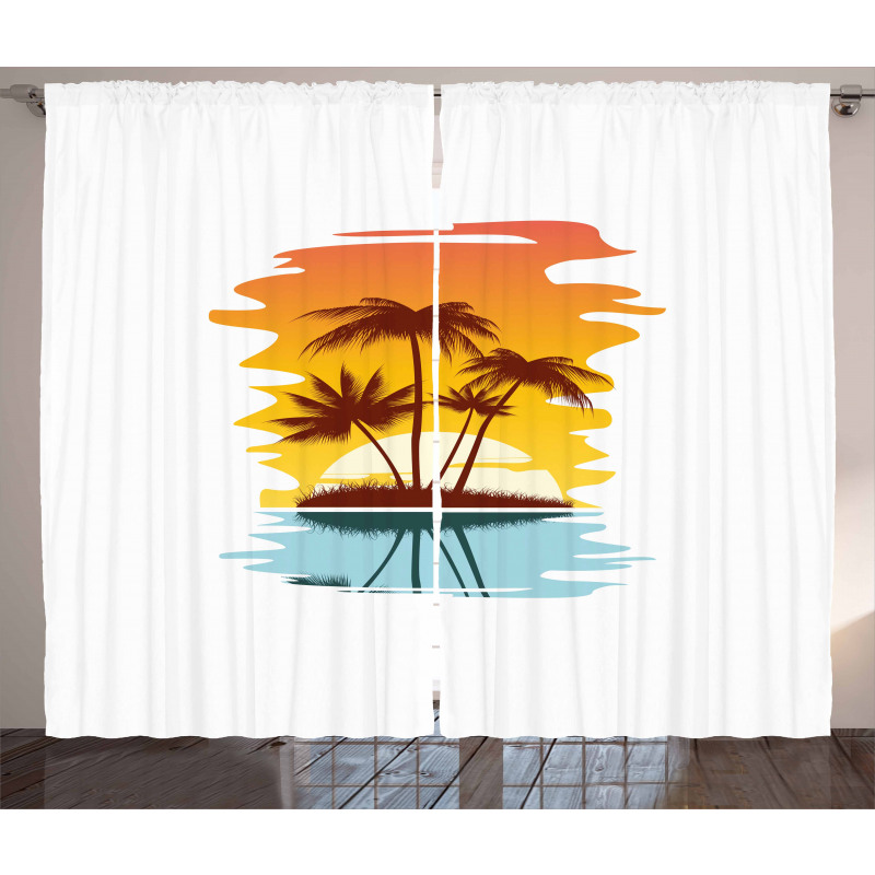 Exotic Palm Trees Sunset Curtain
