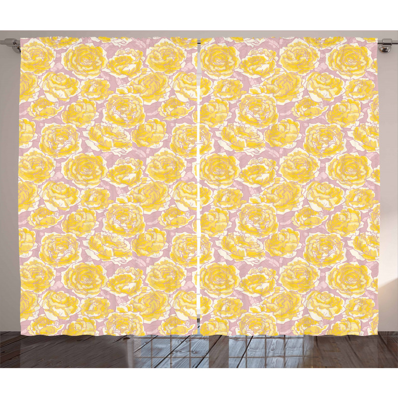 Yellow Roses Blooming Curtain