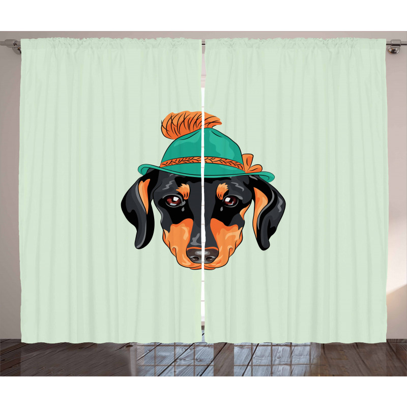 Hipster Dog and Hat Curtain