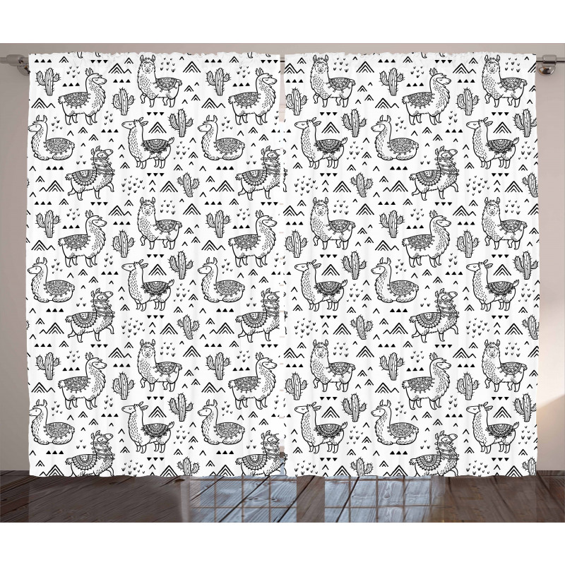 Doodle Alpaca Design Curtain