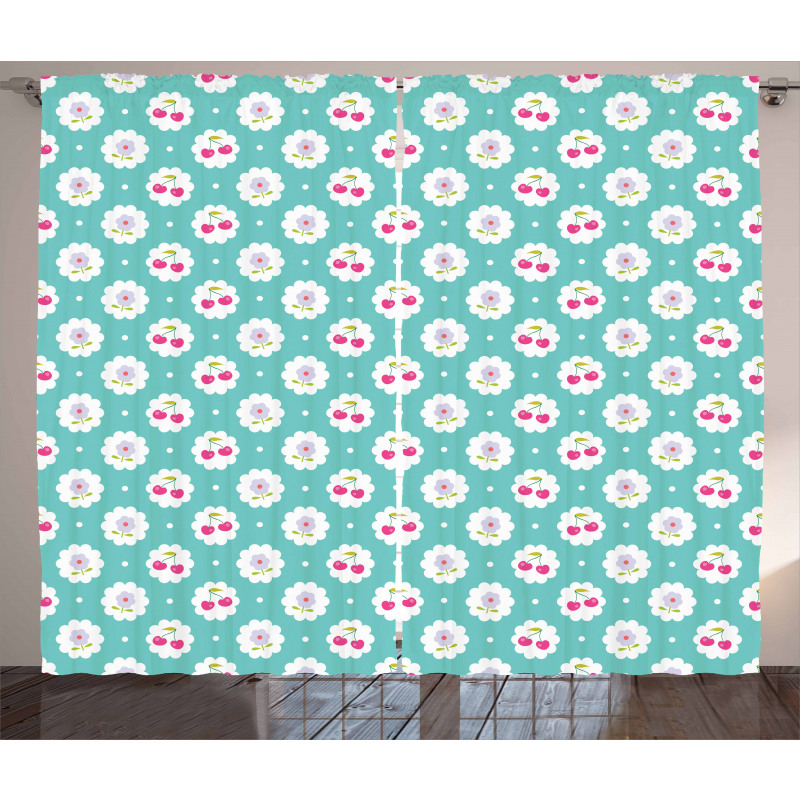 Cherry and Flowers Curtain