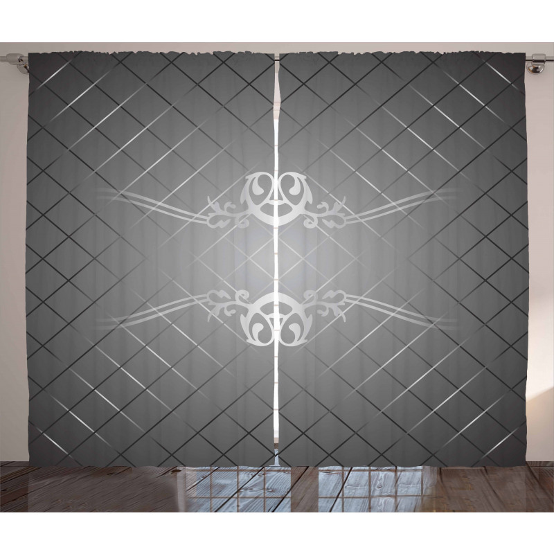 Checkered Pattern Scroll Curtain